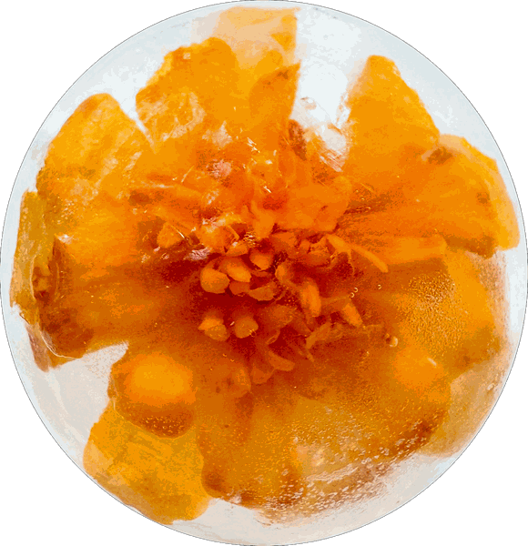 A marigold in clear ice